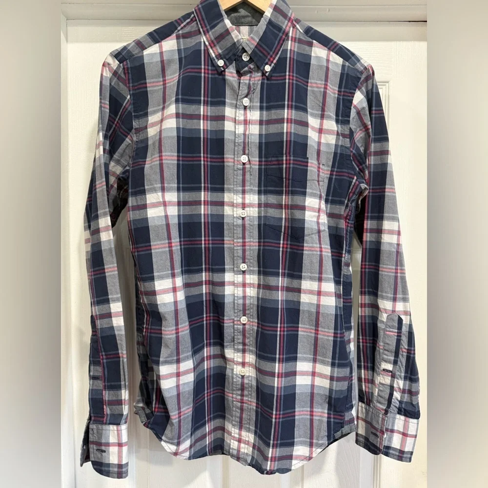 J. Crew Navy and Red Plaid Button Down Shirt